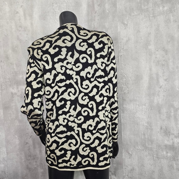 Vintage 80s 90s Tesori Baroque Knit Jacket Gold Black Wool Cardigan XS - Picture 7 of 9